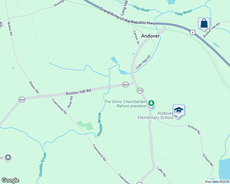 map of restaurants, bars, coffee shops, grocery stores, and more near 16 Boston Hill Road in Andover