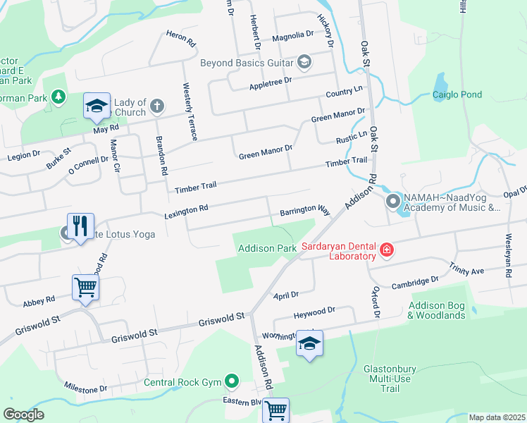 map of restaurants, bars, coffee shops, grocery stores, and more near 101 Barrington Way in Glastonbury