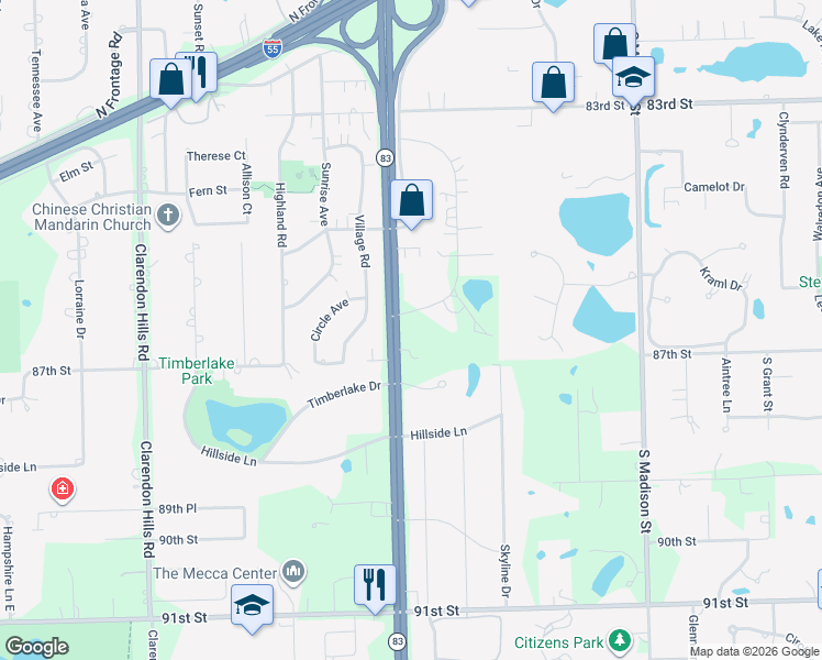 map of restaurants, bars, coffee shops, grocery stores, and more near 8601 Meadowbrook Drive in Burr Ridge