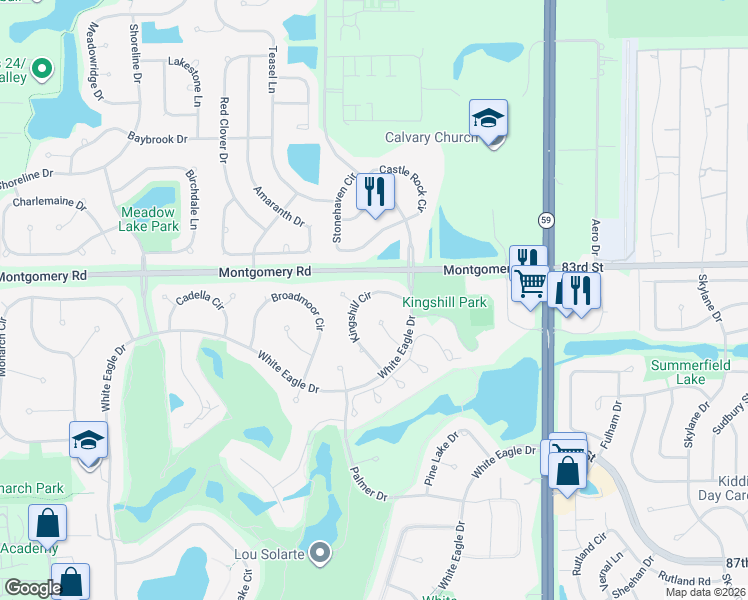 map of restaurants, bars, coffee shops, grocery stores, and more near 4151 Kingshill Circle in Naperville
