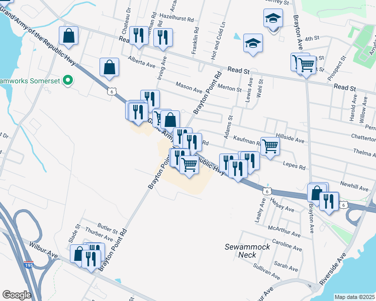 map of restaurants, bars, coffee shops, grocery stores, and more near Grand Army of the Republic Highway in Somerset