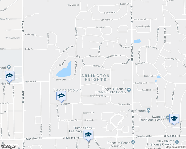 map of restaurants, bars, coffee shops, grocery stores, and more near 18353 Westover Drive in South Bend