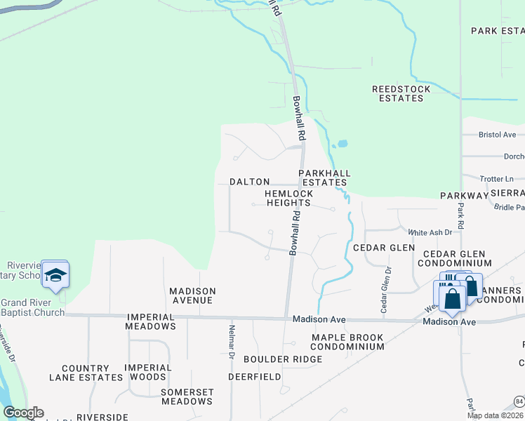 map of restaurants, bars, coffee shops, grocery stores, and more near 135 Hemlock Court in Painesville