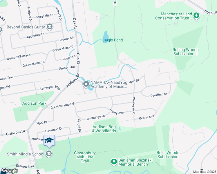 map of restaurants, bars, coffee shops, grocery stores, and more near 42 Towhee Lane in Glastonbury