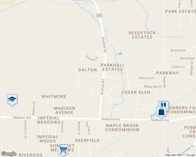 map of restaurants, bars, coffee shops, grocery stores, and more near 105 Hemlock Ct in Painesville
