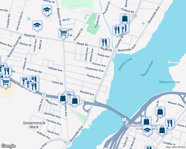 map of restaurants, bars, coffee shops, grocery stores, and more near 70 Thelma Avenue in Somerset
