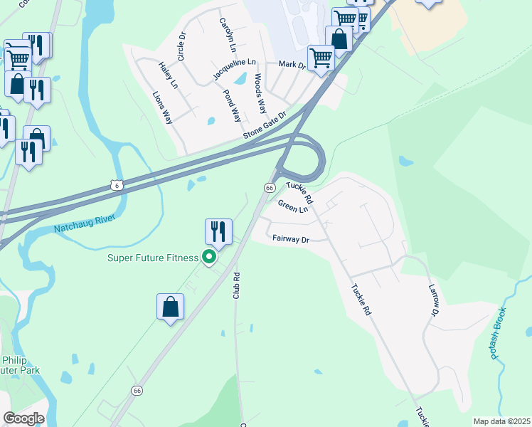 map of restaurants, bars, coffee shops, grocery stores, and more near 206 Boston Post Road in Windham