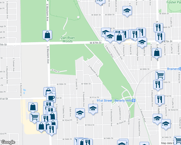map of restaurants, bars, coffee shops, grocery stores, and more near 2078 West Hopkins Place in Chicago