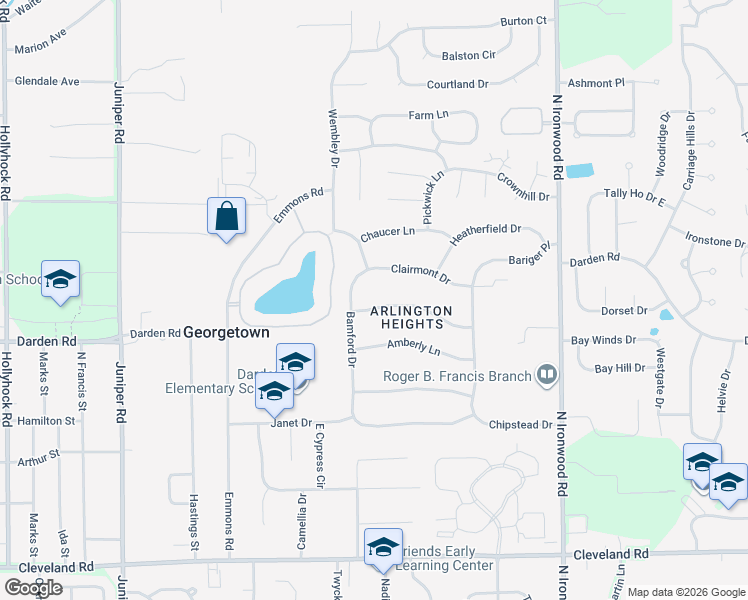 map of restaurants, bars, coffee shops, grocery stores, and more near 18353 Westover Drive in South Bend