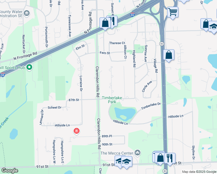 map of restaurants, bars, coffee shops, grocery stores, and more near 9S724 Brookbank Road in Willowbrook