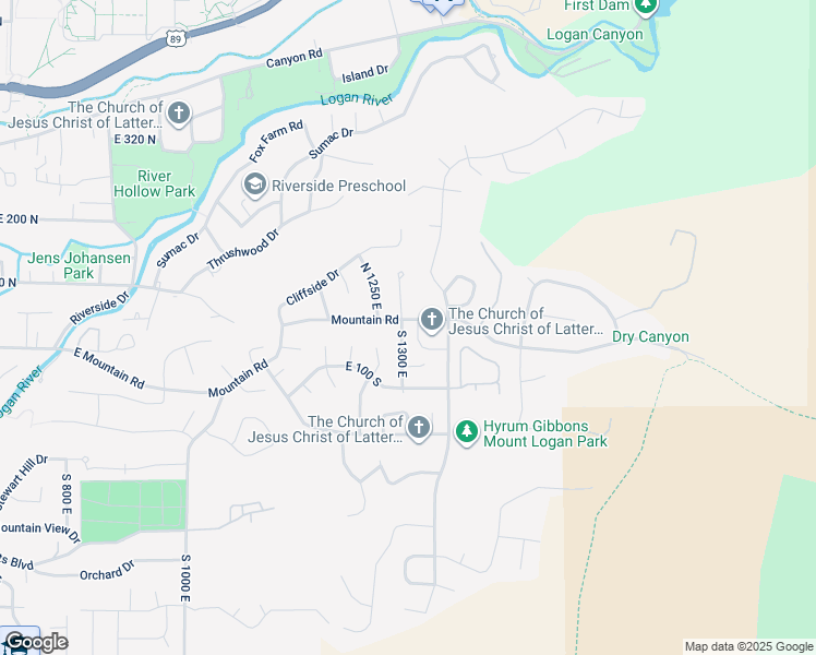map of restaurants, bars, coffee shops, grocery stores, and more near 10 South 1300 East in Logan