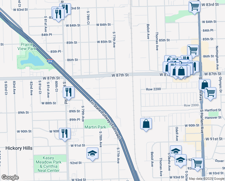 map of restaurants, bars, coffee shops, grocery stores, and more near 8752 South 78th Avenue in Bridgeview