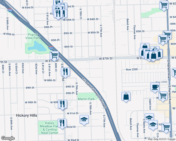 map of restaurants, bars, coffee shops, grocery stores, and more near 8752 South 78th Avenue in Bridgeview
