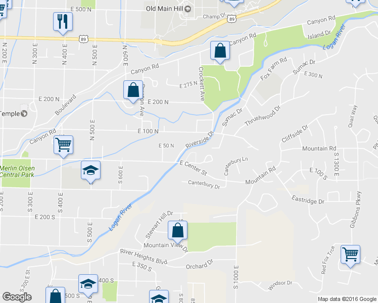 map of restaurants, bars, coffee shops, grocery stores, and more near 70 River Pointe Drive in Logan