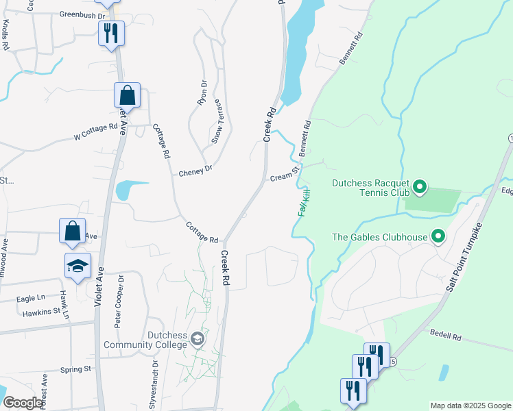 map of restaurants, bars, coffee shops, grocery stores, and more near 234 Creek Road in Poughkeepsie