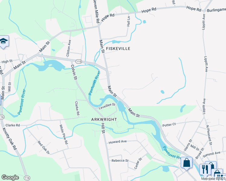 map of restaurants, bars, coffee shops, grocery stores, and more near 145 North Main Street in Cranston