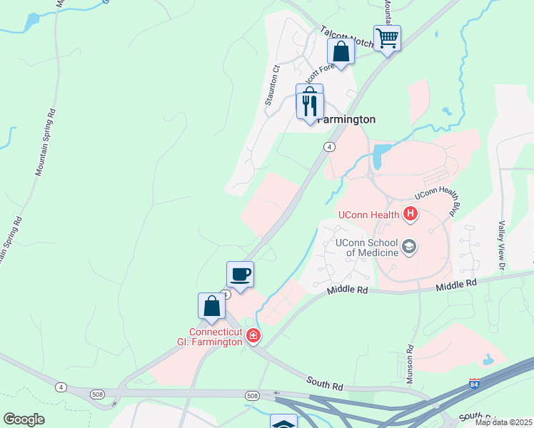 map of restaurants, bars, coffee shops, grocery stores, and more near 400 Farmington Avenue in Farmington