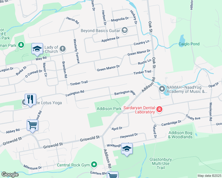 map of restaurants, bars, coffee shops, grocery stores, and more near 101 Barrington Way in Glastonbury