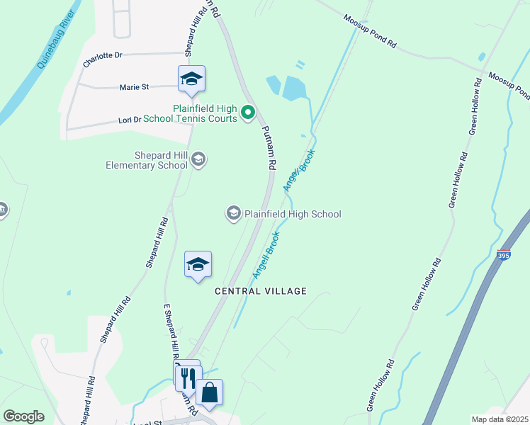 map of restaurants, bars, coffee shops, grocery stores, and more near 148 Putnam Road in Plainfield