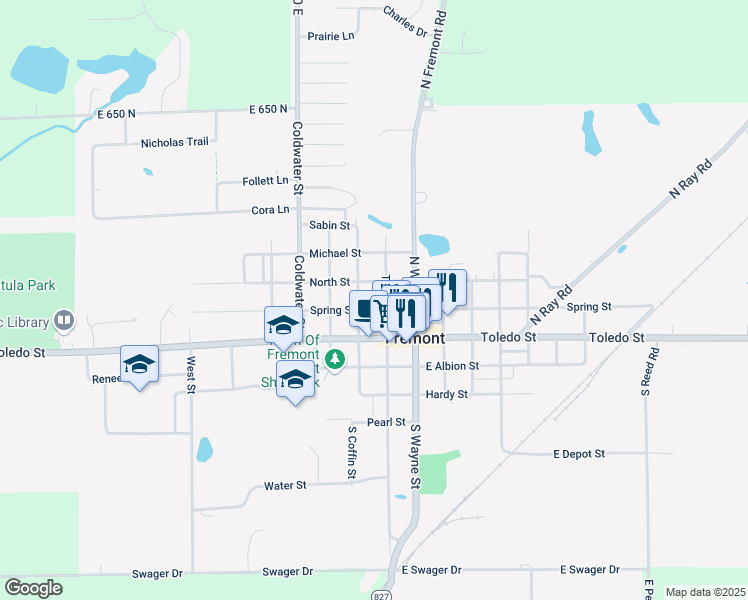 map of restaurants, bars, coffee shops, grocery stores, and more near 6061-6139 Coffin Street in Fremont