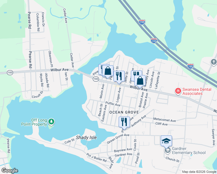 map of restaurants, bars, coffee shops, grocery stores, and more near 30 Pershing Avenue in Swansea