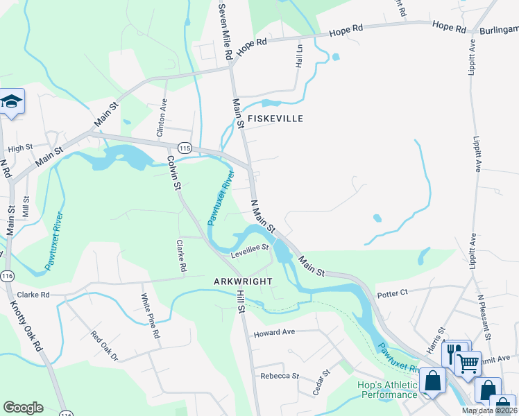 map of restaurants, bars, coffee shops, grocery stores, and more near 145 North Main Street in Cranston