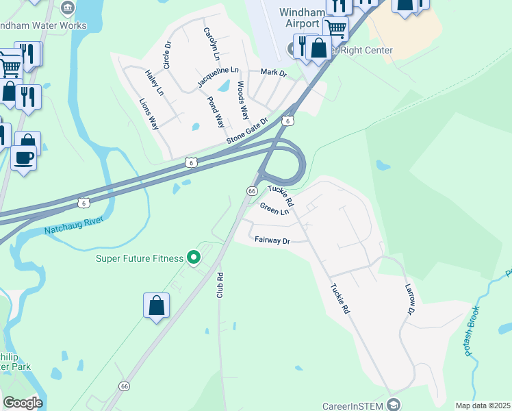 map of restaurants, bars, coffee shops, grocery stores, and more near 206 Boston Post Road in Windham