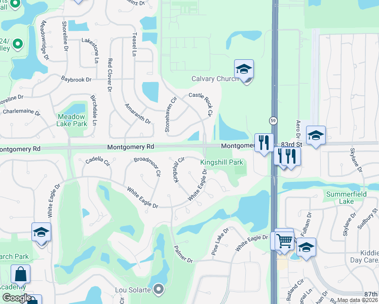 map of restaurants, bars, coffee shops, grocery stores, and more near 4151 Kingshill Circle in Naperville