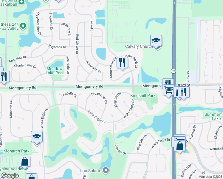 map of restaurants, bars, coffee shops, grocery stores, and more near 4138 Cave Creek Court in Naperville