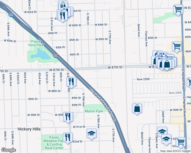 map of restaurants, bars, coffee shops, grocery stores, and more near 7811 West 87th Place in Bridgeview