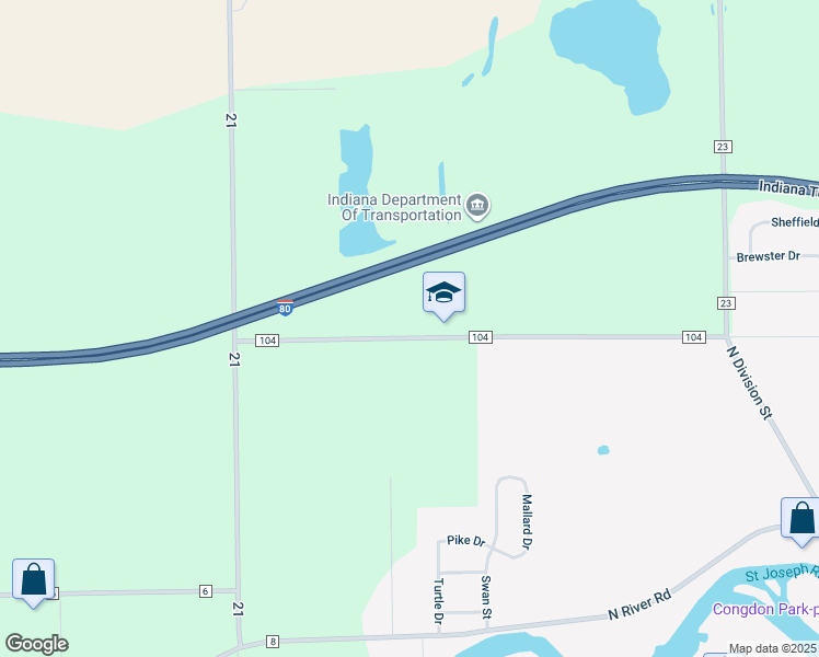 map of restaurants, bars, coffee shops, grocery stores, and more near 19189 County Road 104 in Bristol