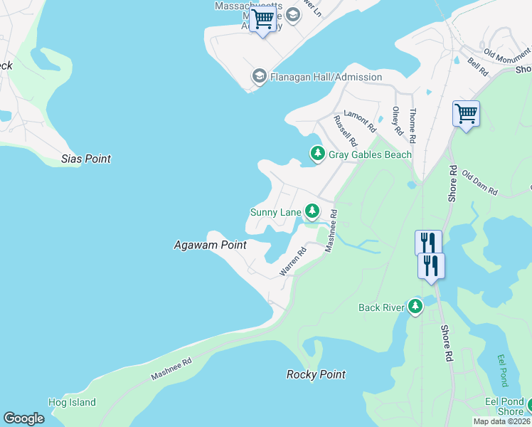 map of restaurants, bars, coffee shops, grocery stores, and more near 35 Benedict Road in Bourne