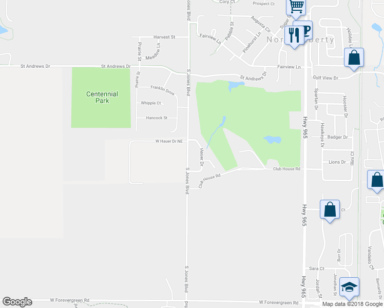 map of restaurants, bars, coffee shops, grocery stores, and more near 1030 South Jones Boulevard in North Liberty