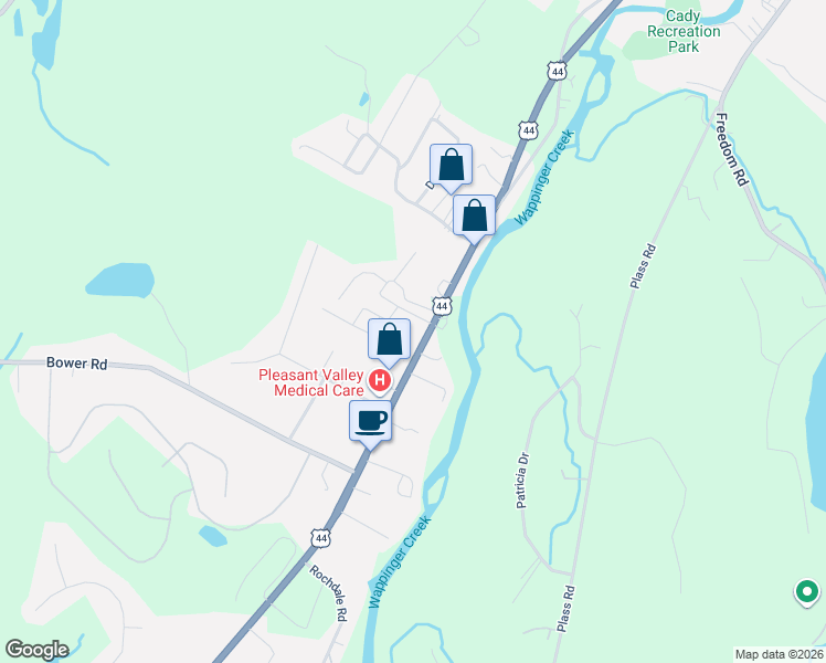 map of restaurants, bars, coffee shops, grocery stores, and more near 1391 U.S. 44 in Pleasant Valley