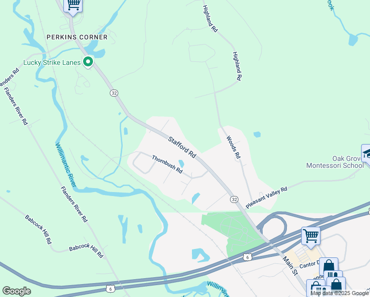 map of restaurants, bars, coffee shops, grocery stores, and more near 80 Stafford Road in Mansfield
