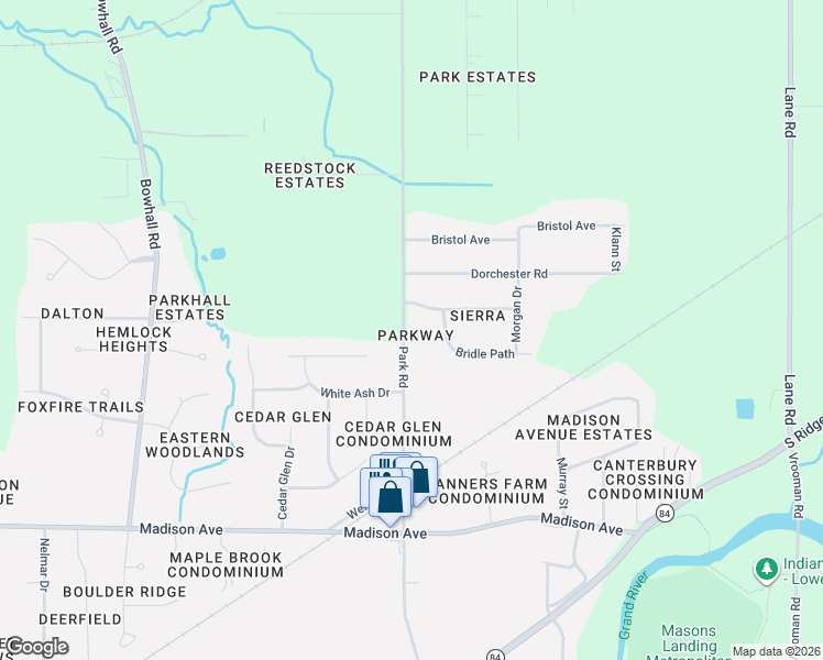 map of restaurants, bars, coffee shops, grocery stores, and more near 218 Park Road in Painesville