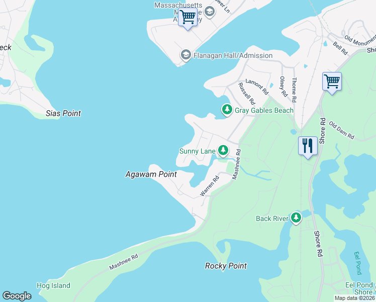 map of restaurants, bars, coffee shops, grocery stores, and more near 35 Benedict Road in Bourne