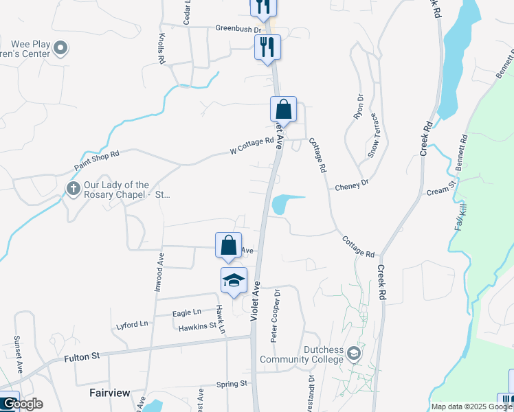 map of restaurants, bars, coffee shops, grocery stores, and more near 299 Violet Avenue in Poughkeepsie