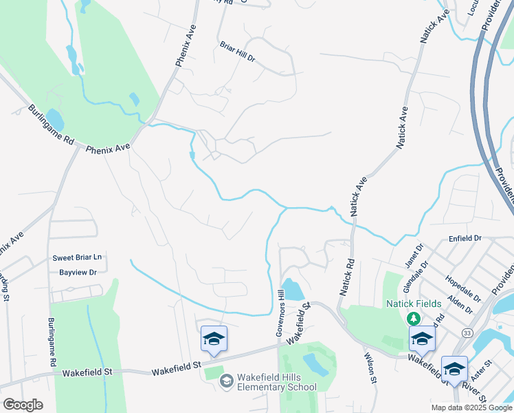 map of restaurants, bars, coffee shops, grocery stores, and more near 40 Water Fall Way in Cranston