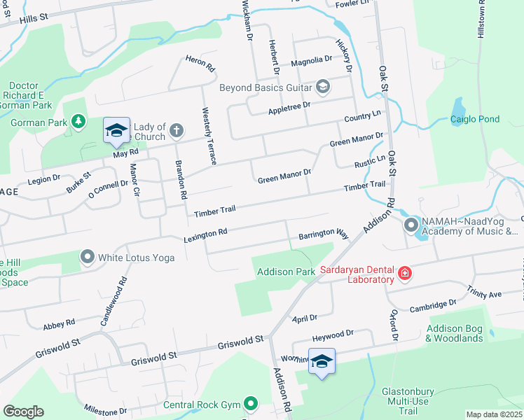 map of restaurants, bars, coffee shops, grocery stores, and more near 190 Timber Trail in East Hartford