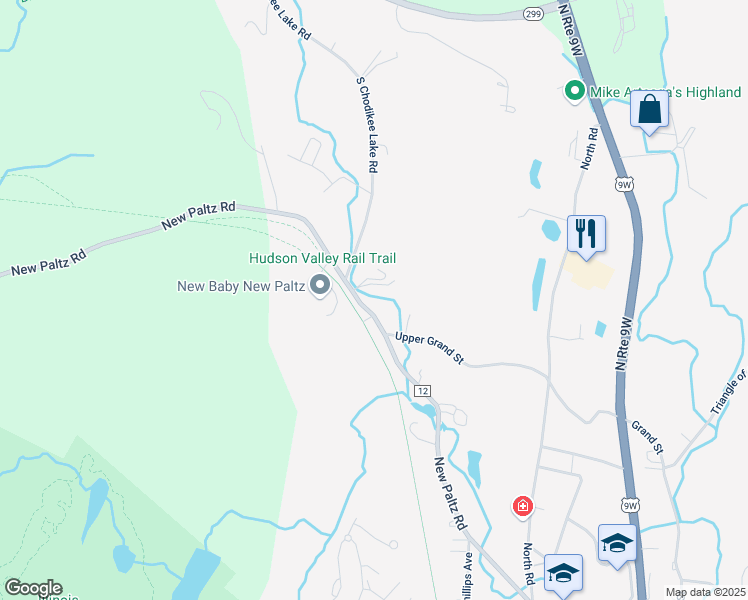 map of restaurants, bars, coffee shops, grocery stores, and more near 84 New Paltz Road in Highland