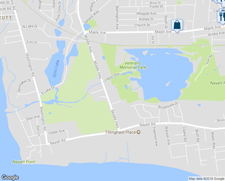 map of restaurants, bars, coffee shops, grocery stores, and more near 500 Middle Highway in Barrington