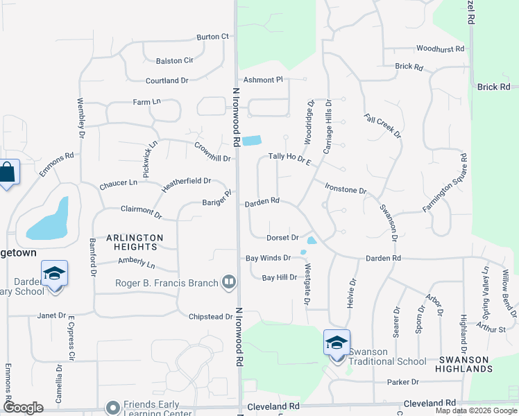 map of restaurants, bars, coffee shops, grocery stores, and more near 17900-17926 Darden Road in South Bend