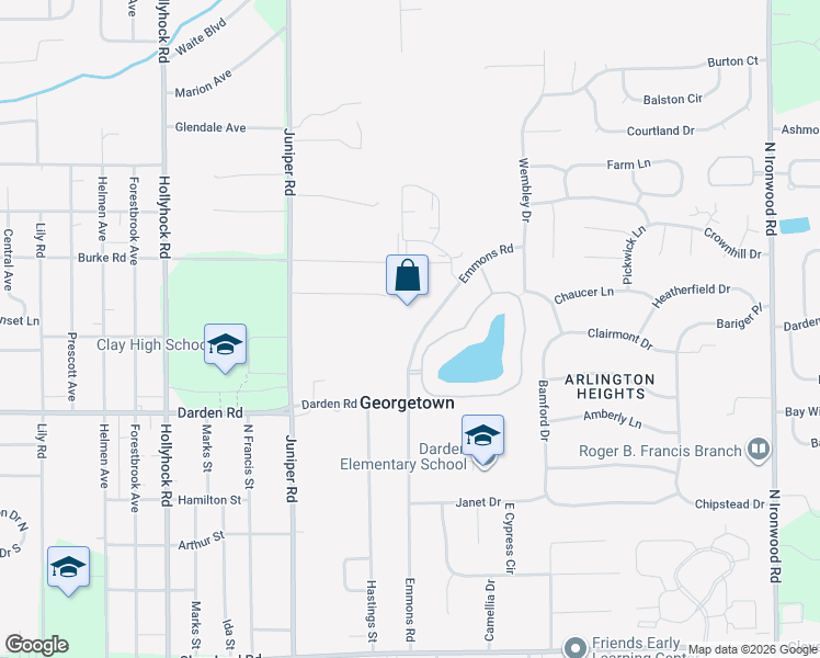 map of restaurants, bars, coffee shops, grocery stores, and more near 52333 Emmons Road in South Bend