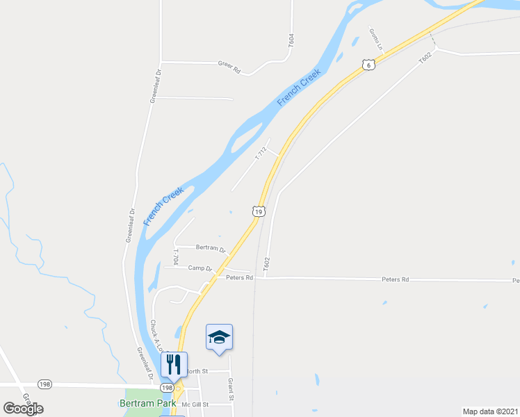 map of restaurants, bars, coffee shops, grocery stores, and more near Grand Army of the Republic Highway in Saegertown