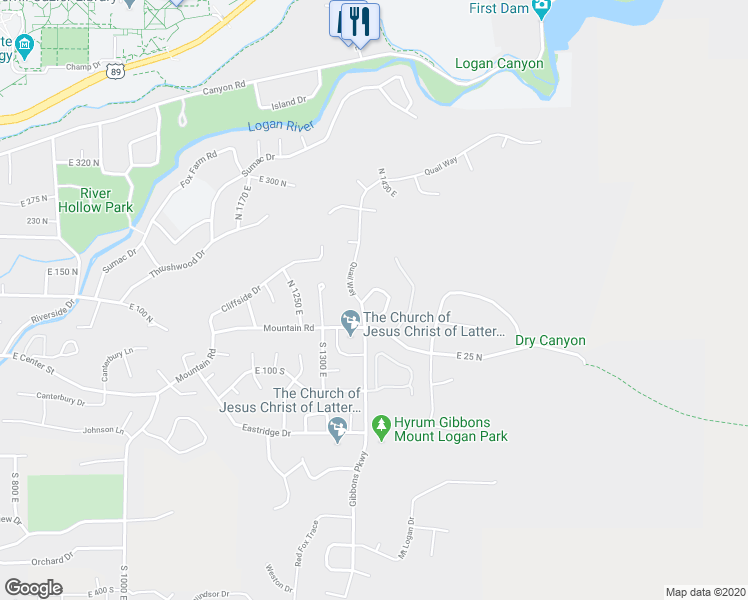 map of restaurants, bars, coffee shops, grocery stores, and more near 94 Ptarmigan Loop in Logan