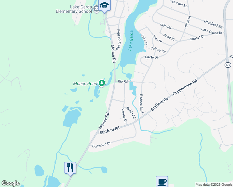 map of restaurants, bars, coffee shops, grocery stores, and more near 176 Monce Road in Burlington