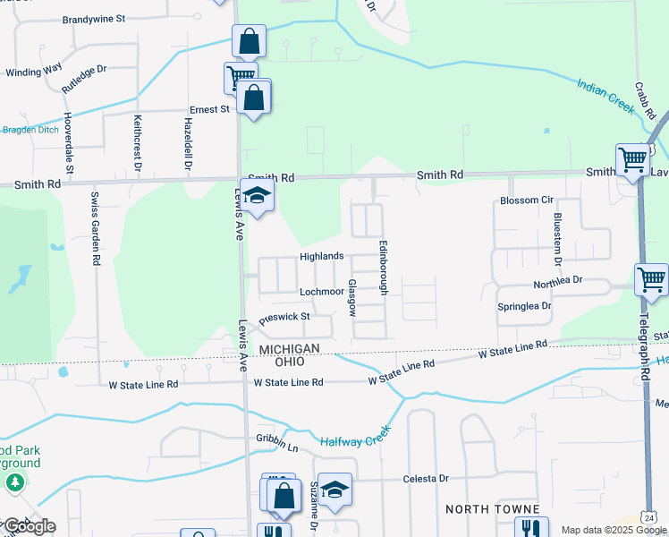 map of restaurants, bars, coffee shops, grocery stores, and more near 226 Nelly in Temperance