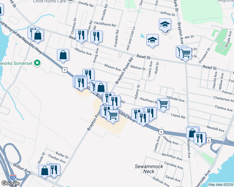 map of restaurants, bars, coffee shops, grocery stores, and more near 502 Kaufman Road in Somerset