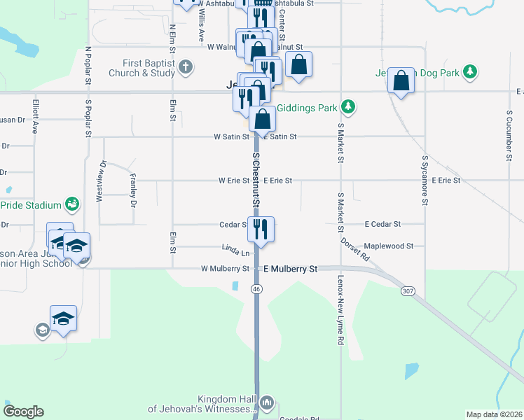 map of restaurants, bars, coffee shops, grocery stores, and more near 234 South Chestnut Street in Jefferson